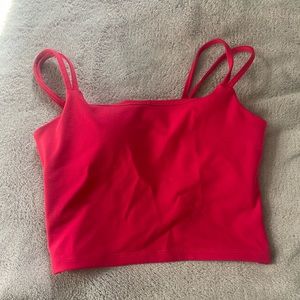Halara In My Feels Double Straps Backless Twisted Cropped Yoga Tank Top in red